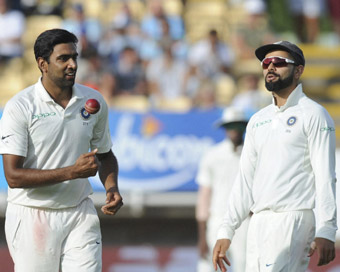 Birmingham: Indian cricket captain Virat Kohli, right, speaks to bowler Ravichandran Ashwin during the first day of the first test cricket match between England and India at Edgbaston in Birmingham, England.